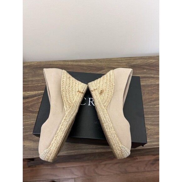 J Crew Espadrille Wedges Womens 8 Natural Beige Heels Canvas Sandals Shoes - Picture 5 of 6